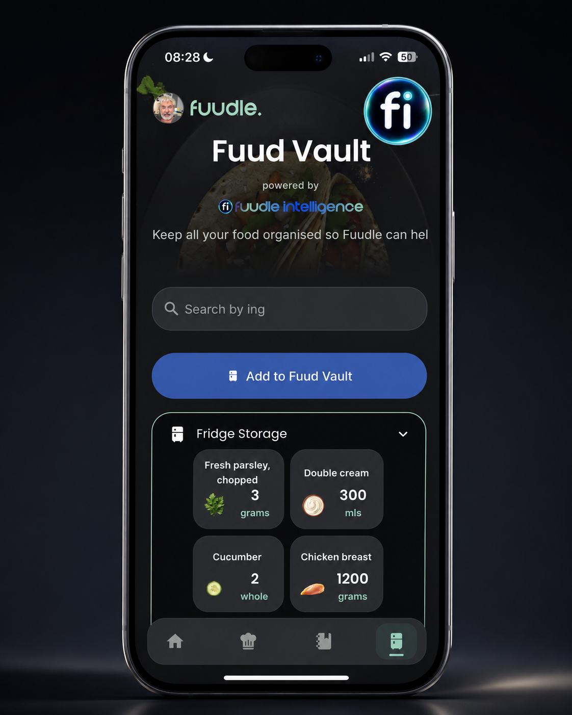 Fuud Vault inventory shown on an iPhone 17